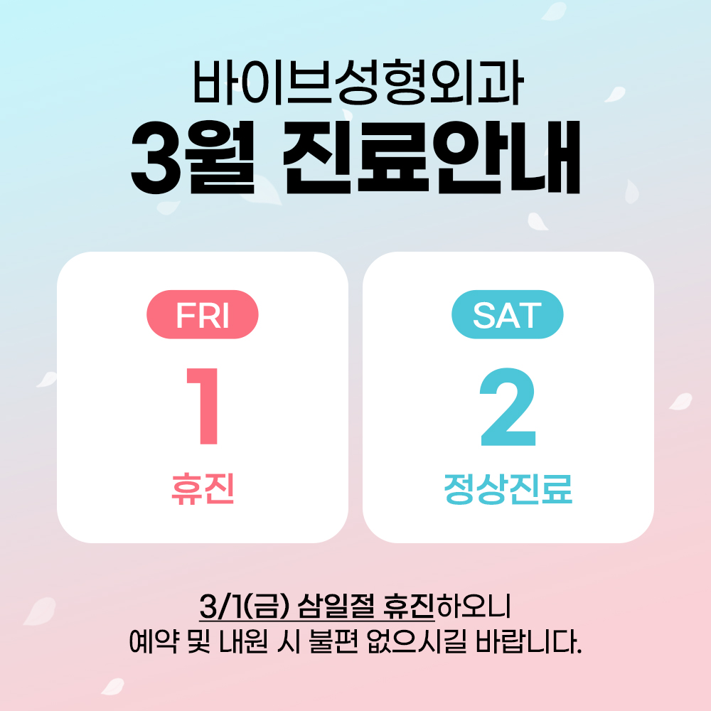 바이브 성형외과 3월 진료 일정