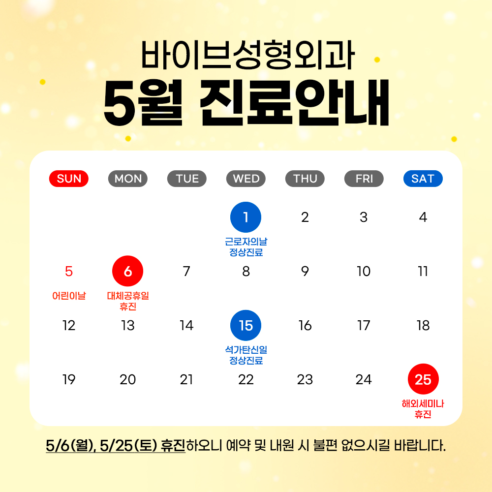 바이브 성형외과 5월 진료 일정
