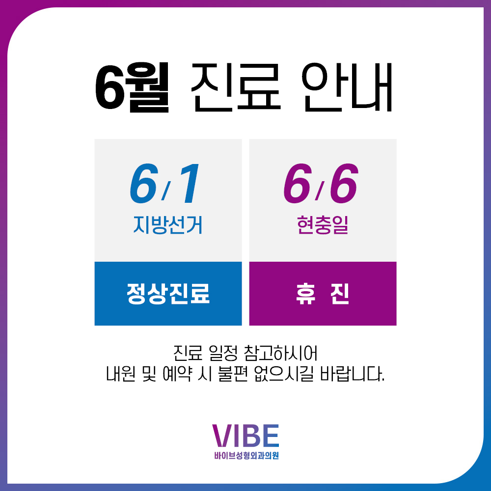 바이브 성형외과 6월 진료 일정